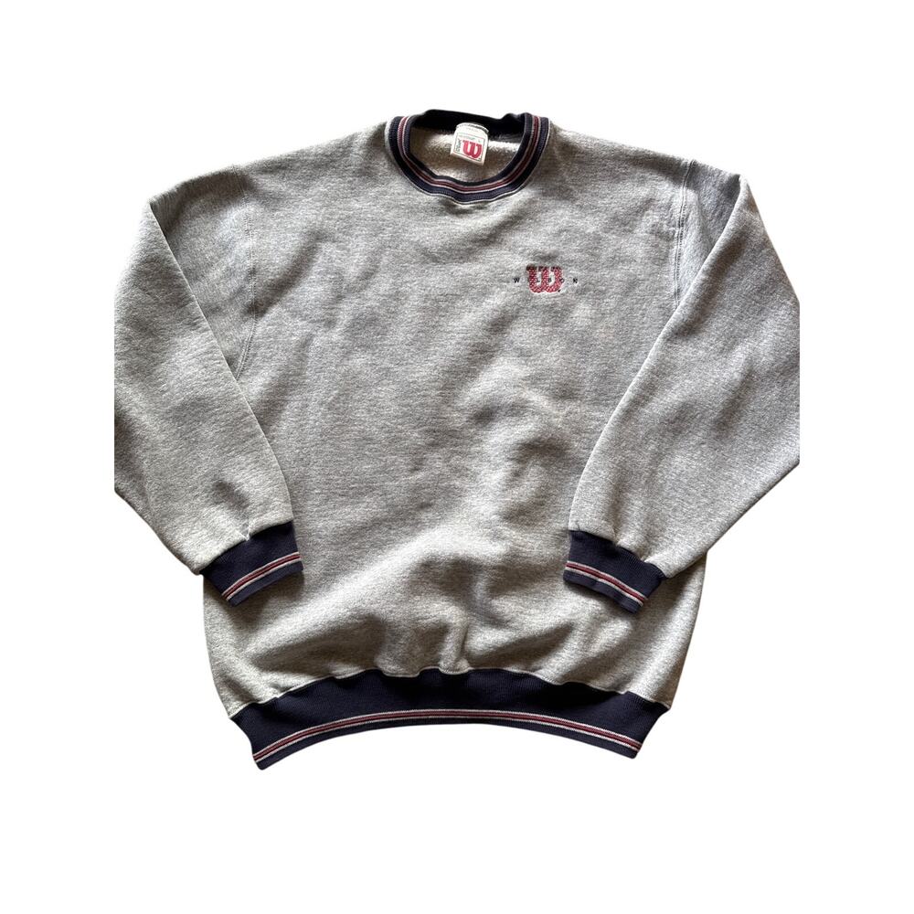 Vintage Wilson USA Made Heather Gray Sweater Ringed Large Crewneck Sweatshirt